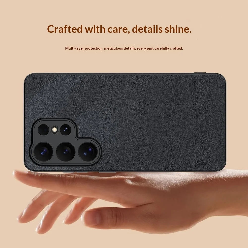 For Samsung Galaxy S26 Ultra Case PU Leather Coated PC + TPU Anti-Drop Phone Cover - Black - 6