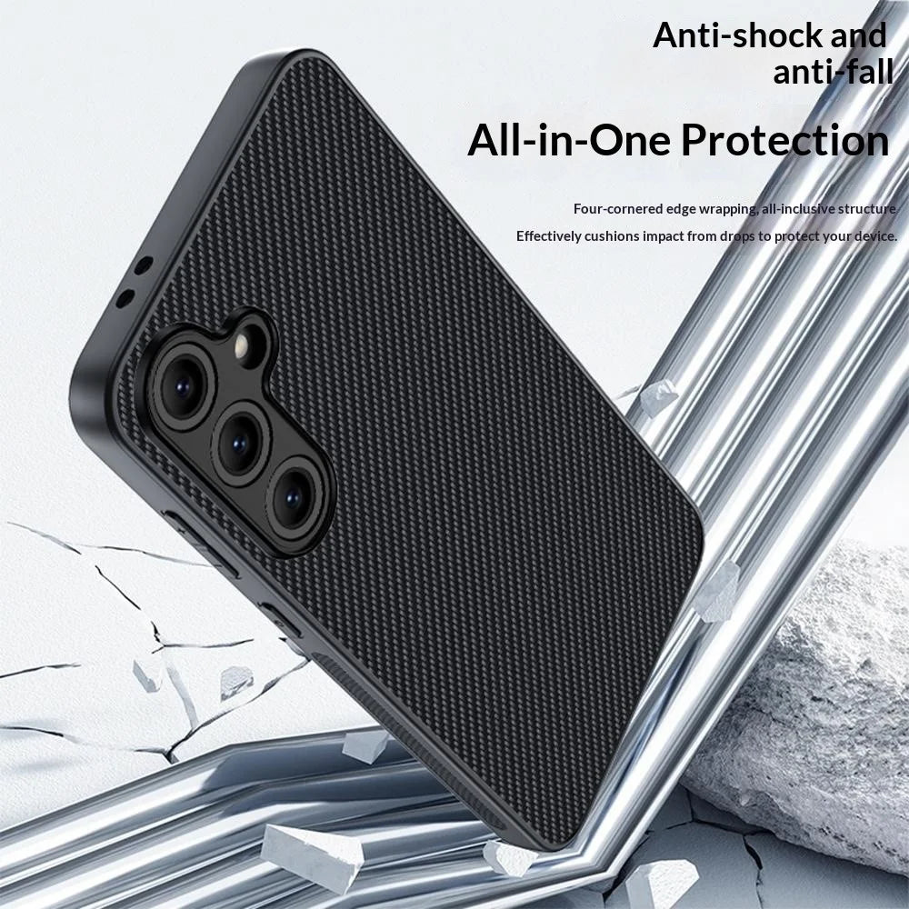 For Samsung Galaxy S26+ Case Leather + PC Hard Phone Cover Carbon Fiber Texture - Black - 2