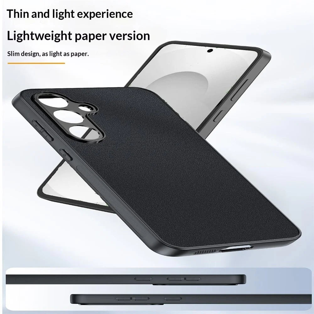 For Samsung Galaxy S26+ Case PU Leather Coated PC + TPU Anti-Drop Phone Cover - Black - 5