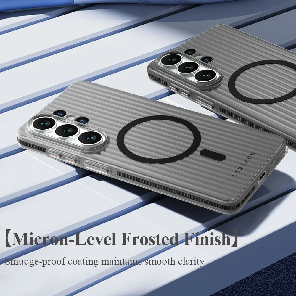 LEREACH TOC Series for Samsung Galaxy S26 Ultra Magnetic Case Flowing Grid PC Phone Cover - Black - 6