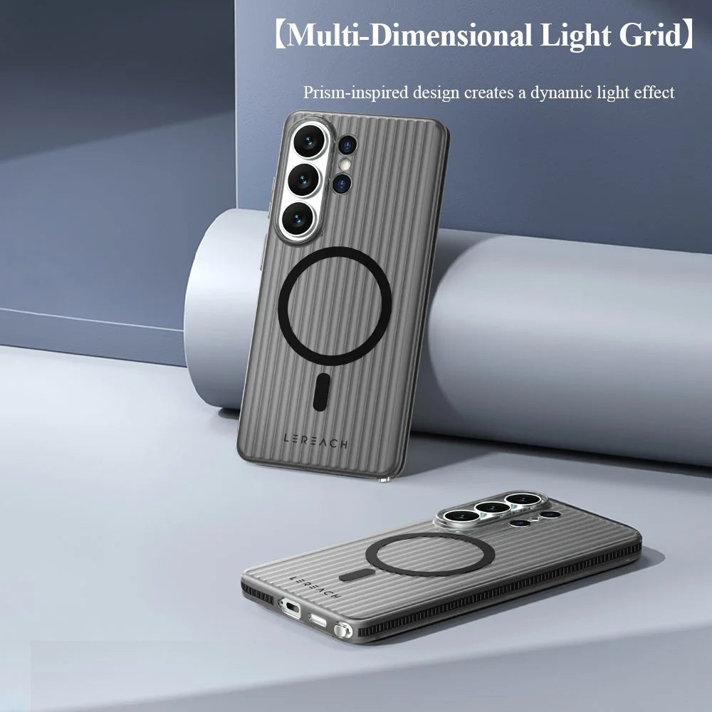 LEREACH TOC Series for Samsung Galaxy S26 Ultra Magnetic Case Flowing Grid PC Phone Cover - Black - 7