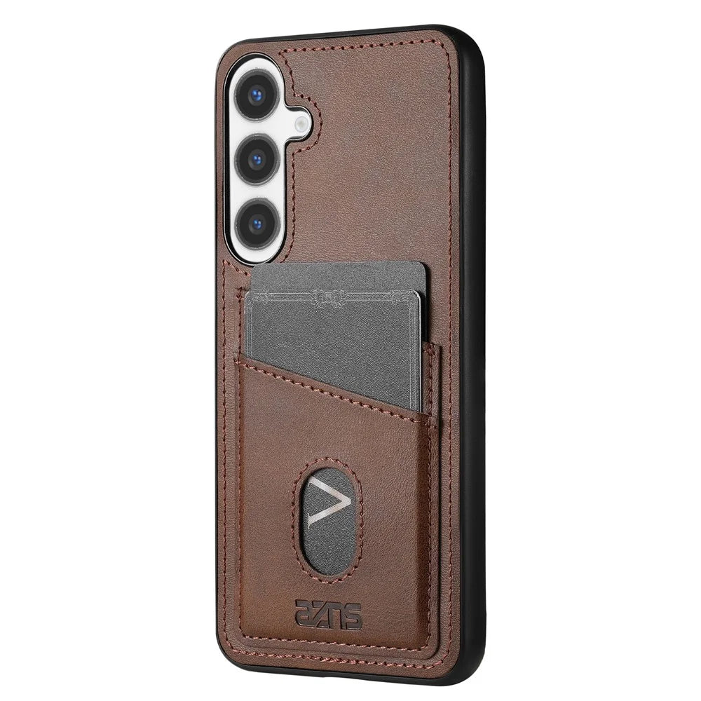 AZNS K1 Series For Samsung Galaxy S26+ Case Calf Texture Anti-Drop PU+TPU Phone Cover with 2 Card Slot - Coffee - 1
