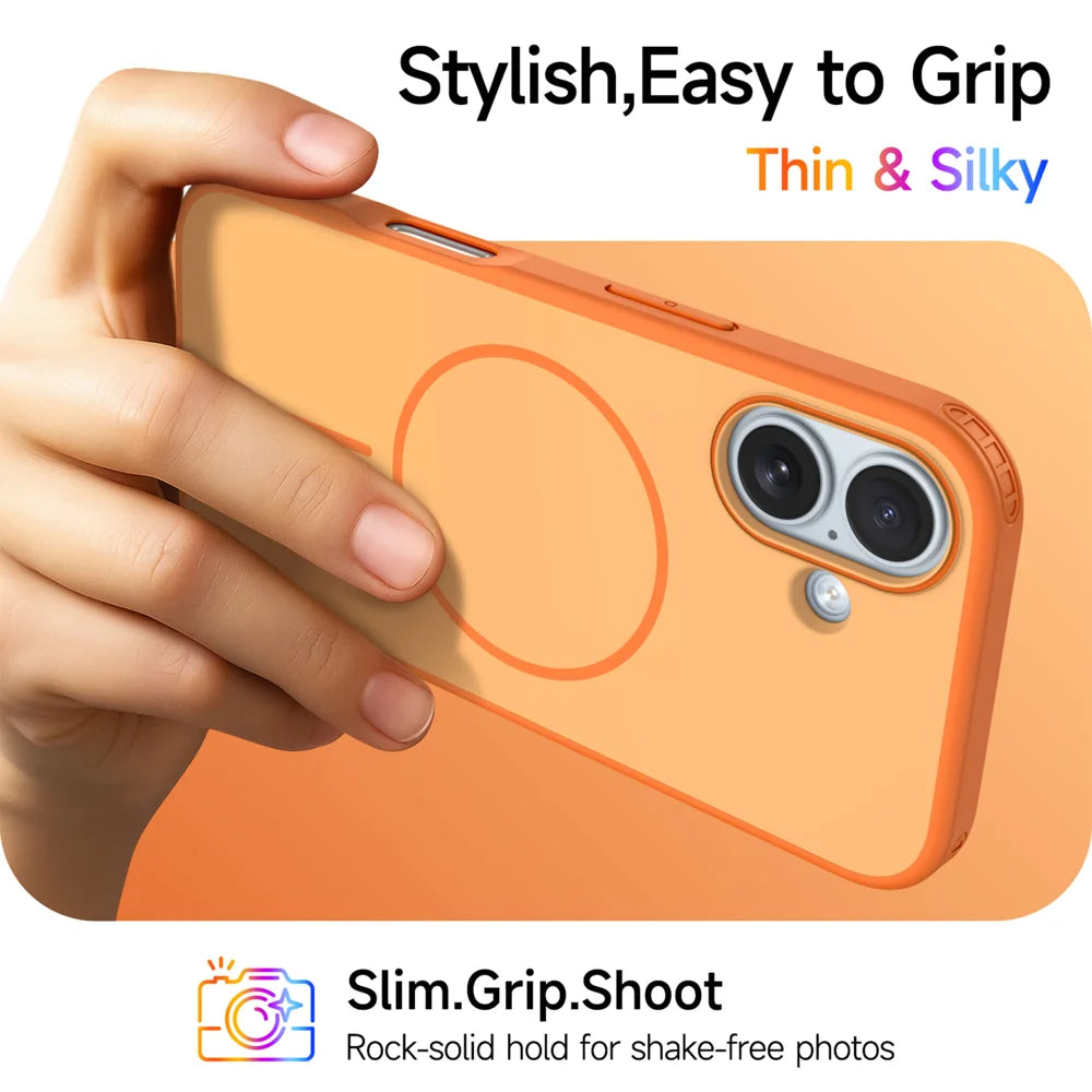 For iPhone 17 Magnetic Case Skin Touch PC + TPU Anti-Drop Phone Cover - Orange - 4