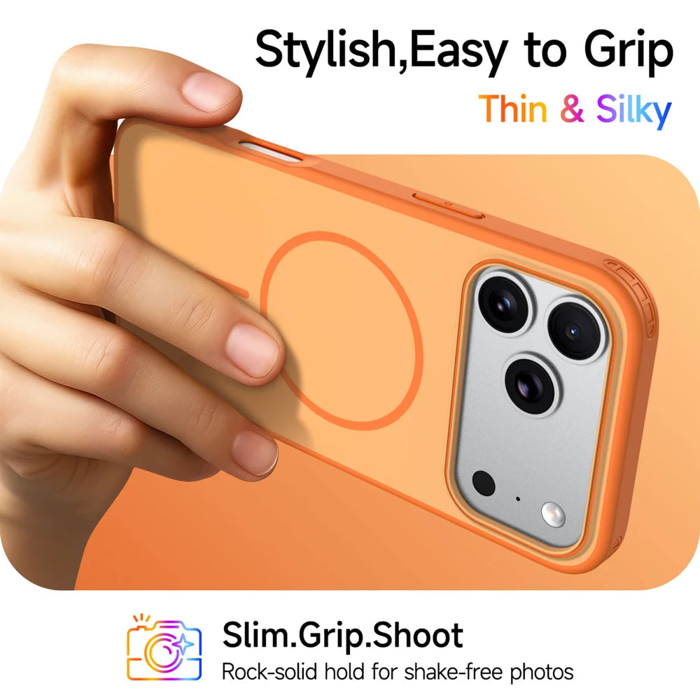 For iPhone 18 Pro Max / 17 Pro Max Magnetic Case Skin Touch PC + TPU Anti-Drop Phone Cover - Orange - 4