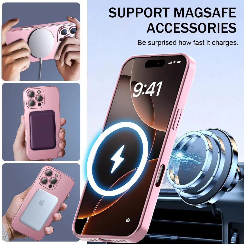 For iPhone 16 Pro Max Case Compatible with MagSafe Ultra Thin TPU Phone Cover with Lens Protection - Pink - 3