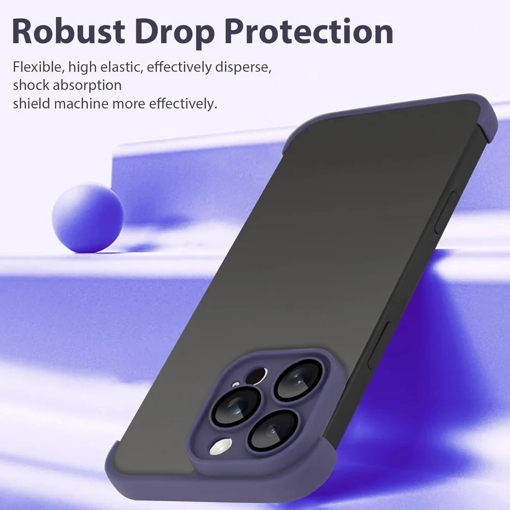 For iPhone 14 Pro Max Case Frameless Phone Corner Pad TPU Bumper Cover with Camera Lens Protector - Purple - 2