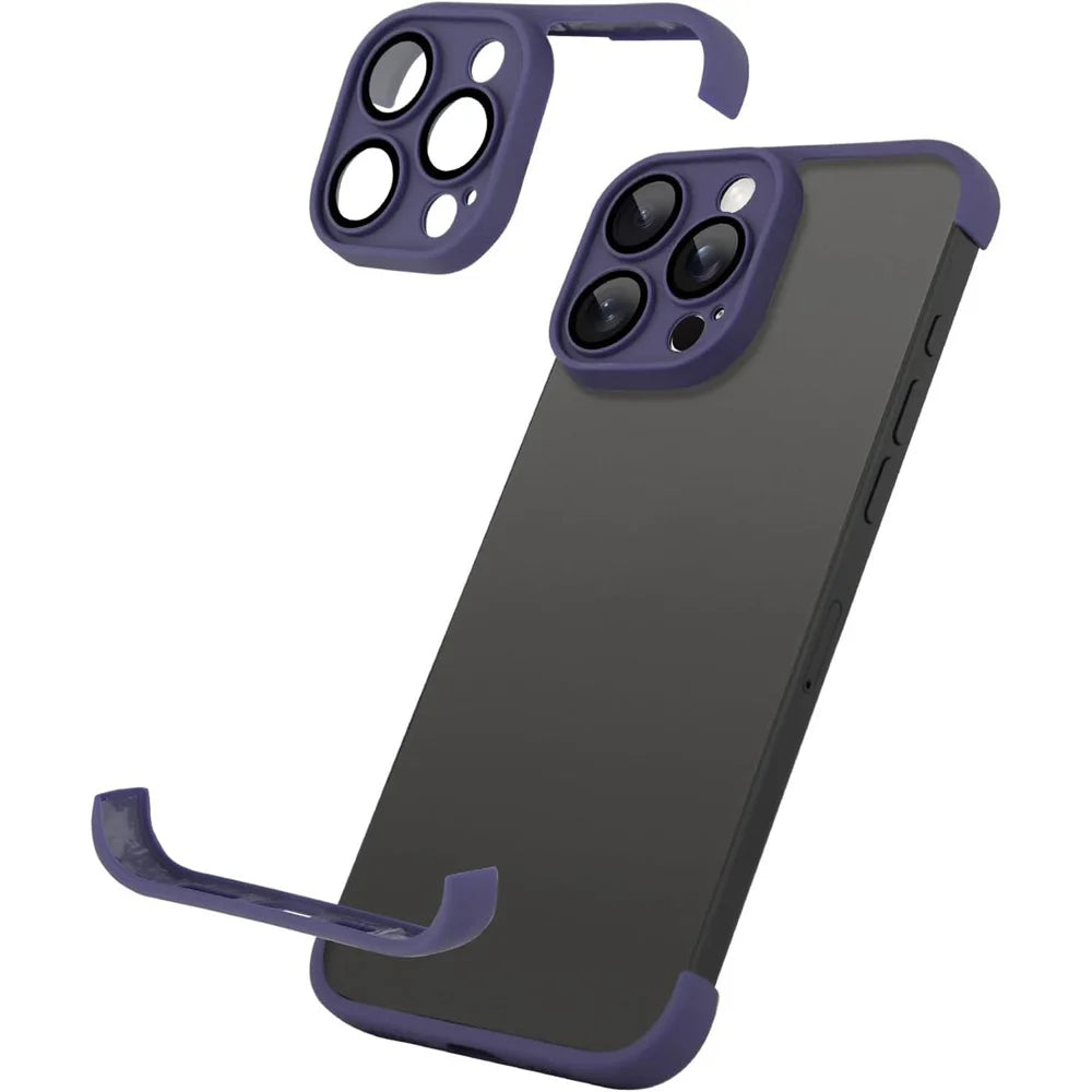 For iPhone 13 Pro Case Frameless Phone Corner Pad TPU Bumper Cover with Camera Lens Protector - Purple - 1
