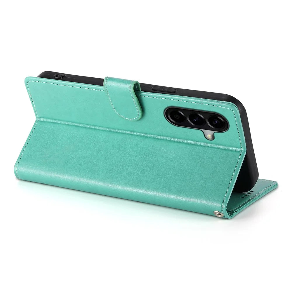 For Samsung Galaxy A37 5G Wallet Case Butterfly Floral Imprint PU Leather Phone Cover with Wrist Strap - Green - 4