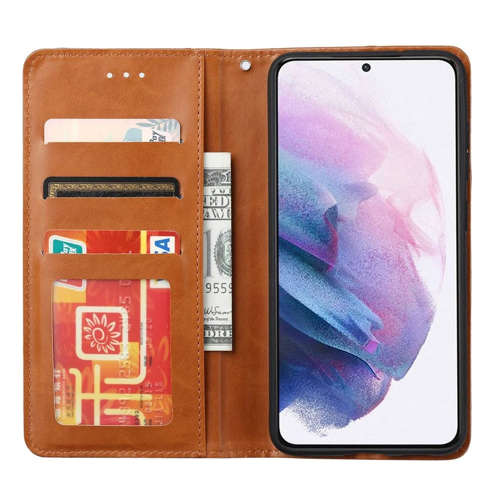 For Samsung Galaxy S23 Magnetic Auto-absorbed Phone Case Front Card Slot Design PU Leather Phone Cover Wallet Stand - Brown - 3