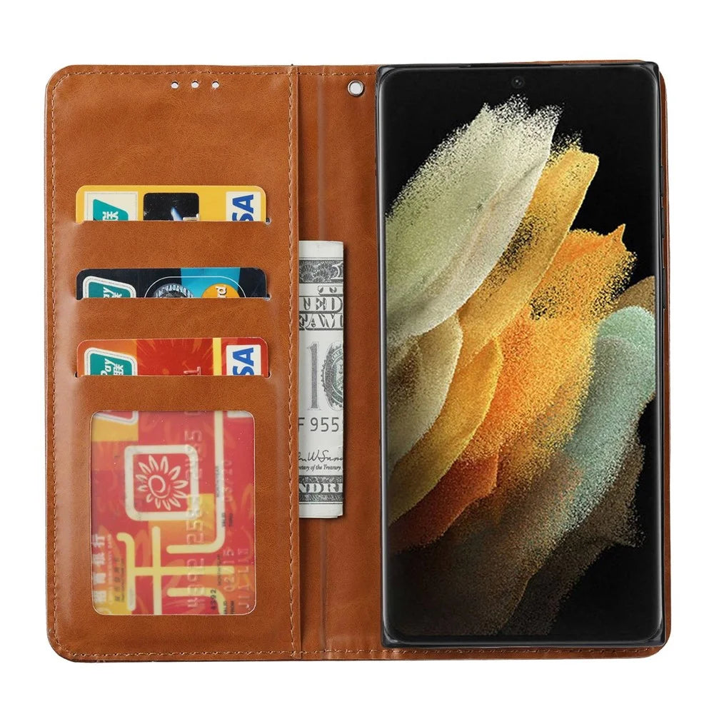 For Samsung Galaxy S23 Ultra Magnetic Auto-absorbed Phone Case Front Card Slot Design PU Leather Phone Cover Wallet Stand - Brown - 3