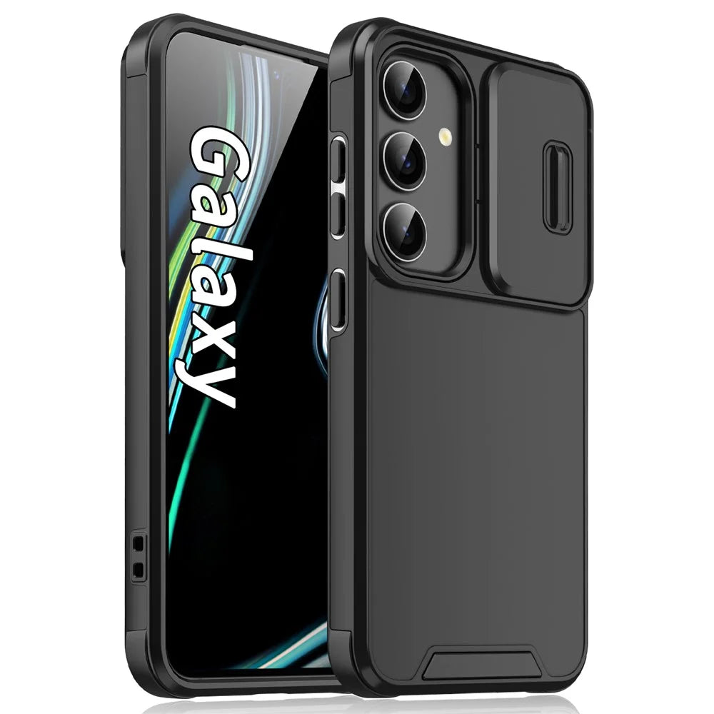 For Samsung Galaxy S25 FE Case PC + TPU Phone Cover with Slide Camera Guard - Black - 1