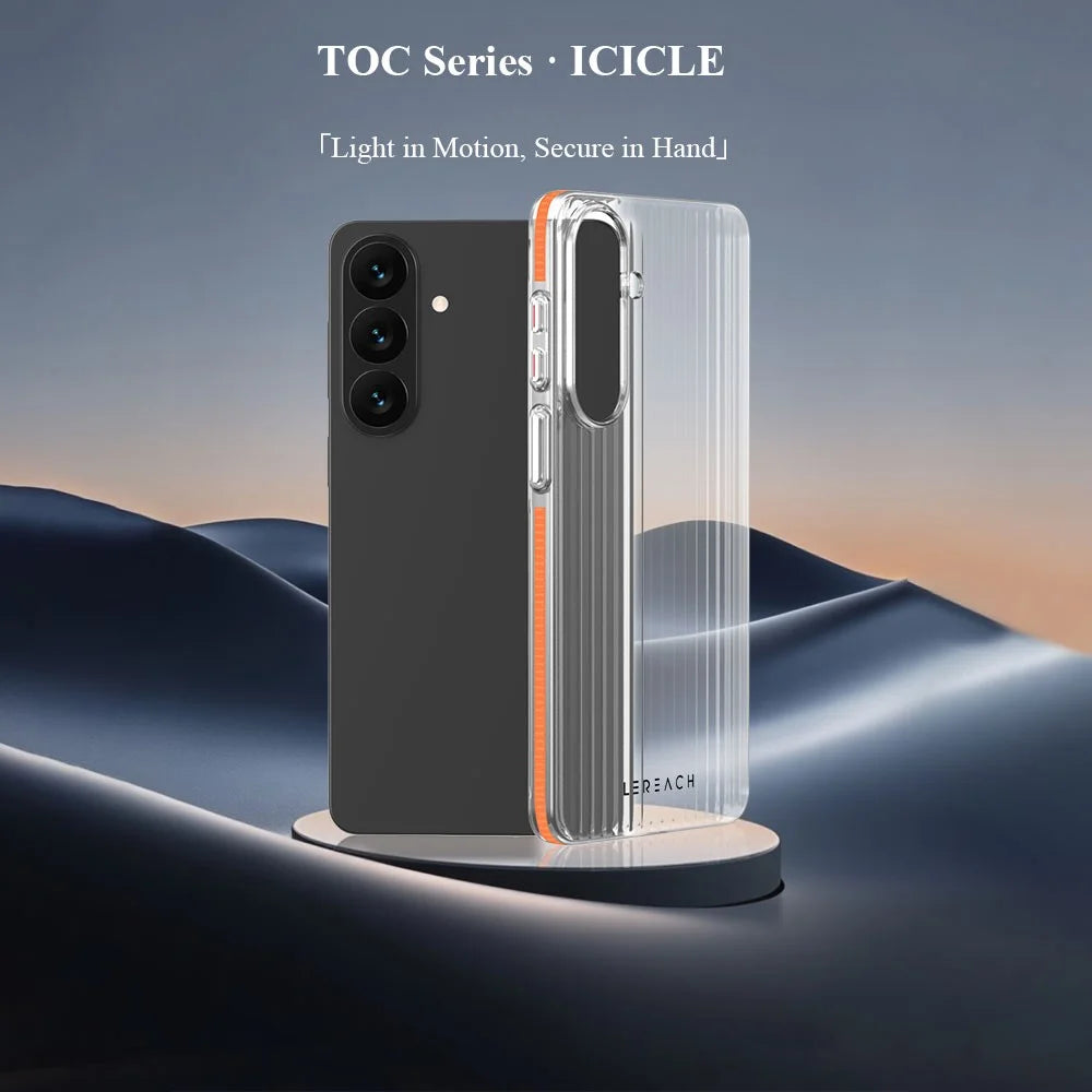 LEREACH TOC Series for Samsung Galaxy S26+ Case Flowing Grid PC Phone Cover - Orange - 6