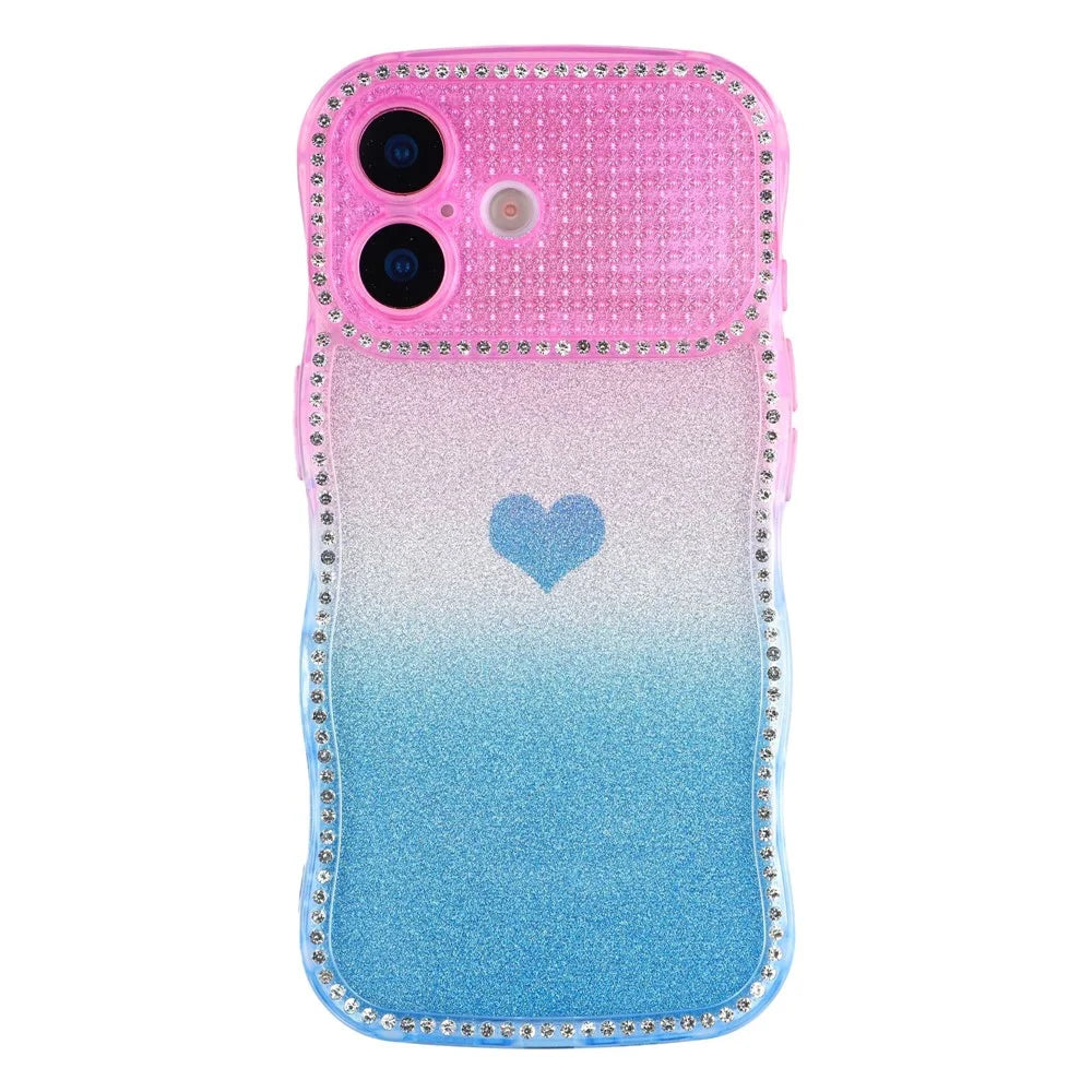 For iPhone 17 Case Sparkle Rhinestone Decor TPU Phone Cover with Glitter Gradient Card - Purple  /  Blue - 3