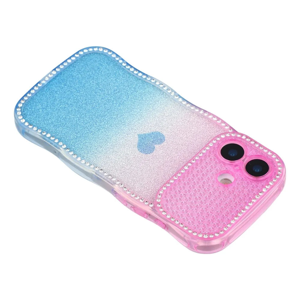 For iPhone 17 Case Sparkle Rhinestone Decor TPU Phone Cover with Glitter Gradient Card - Purple  /  Blue - 5
