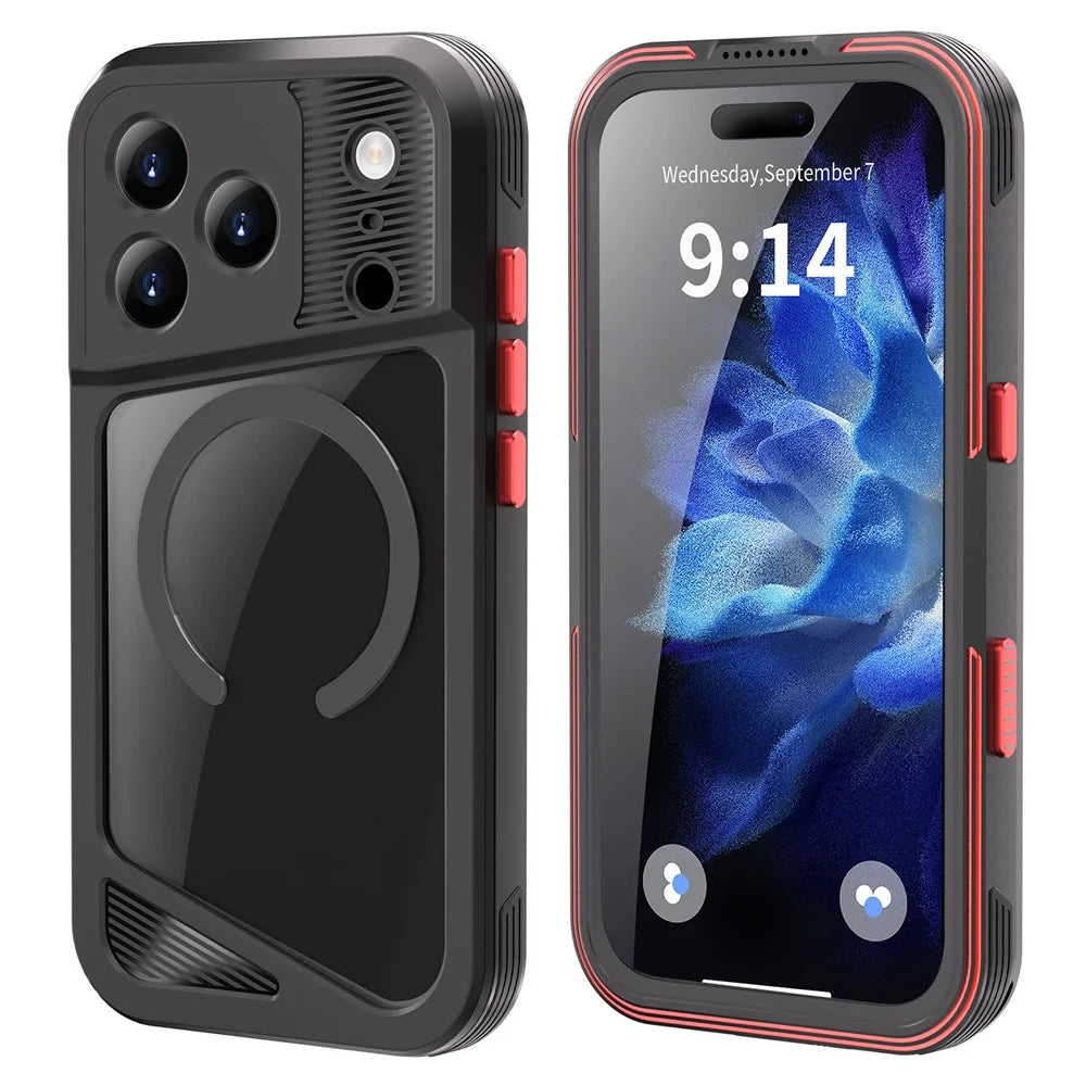 SHELLBOX GTM Series For iPhone 17 Pro Magnetic Case IP68 Waterproof TPU PC Metal Frame Diving Phone Cover - 1