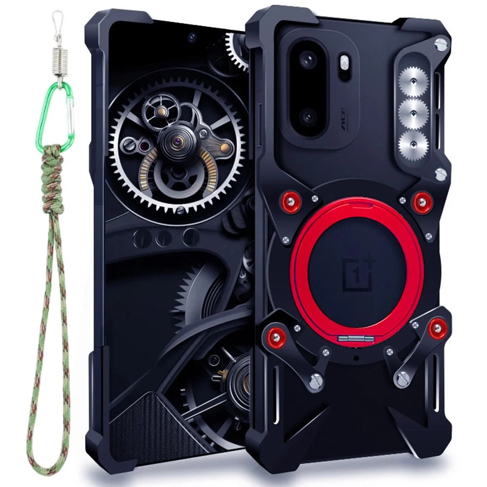 Bumper Case For OnePlus Ace 6 5G  /  Ace 6T 5G  /  Nord 5 5G  /  Nord CE5 5G  /  Ace 5 Ultra 5G Kickstand Aluminum Alloy Magnetic Phone Cover with Wrist Strap - Black - 1
