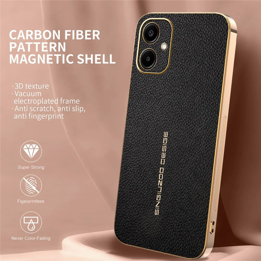 Phone Case For Samsung Galaxy A06 4G  /  A06 5G Anti Scratch Litchi Texture TPU Leather PU Phone Back Cover - Black - 2