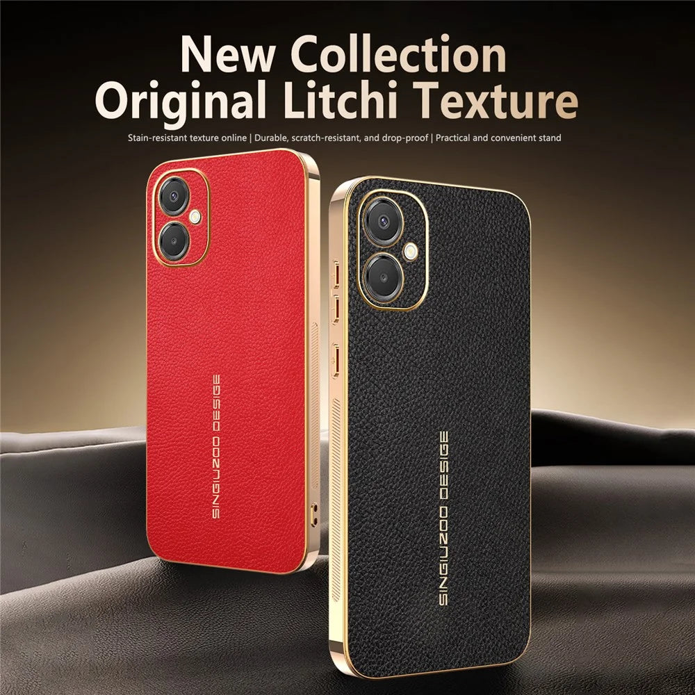 Phone Case For Samsung Galaxy A06 5G  /  F06 5G   /  M06 5G Anti Scratch Litchi Texture TPU Leather PU Phone Back Cover  - Black - 3
