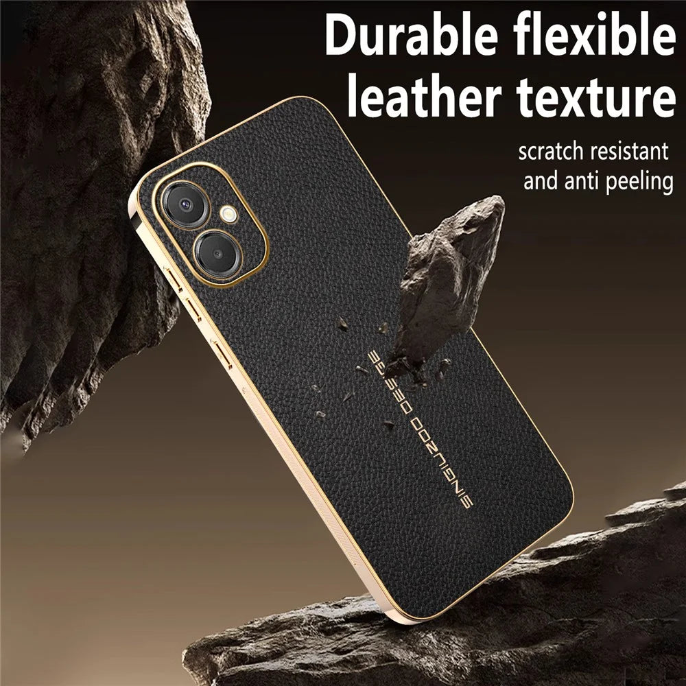 Phone Case For Samsung Galaxy A06 5G  /  F06 5G   /  M06 5G Anti Scratch Litchi Texture TPU Leather PU Phone Back Cover  - Black - 7