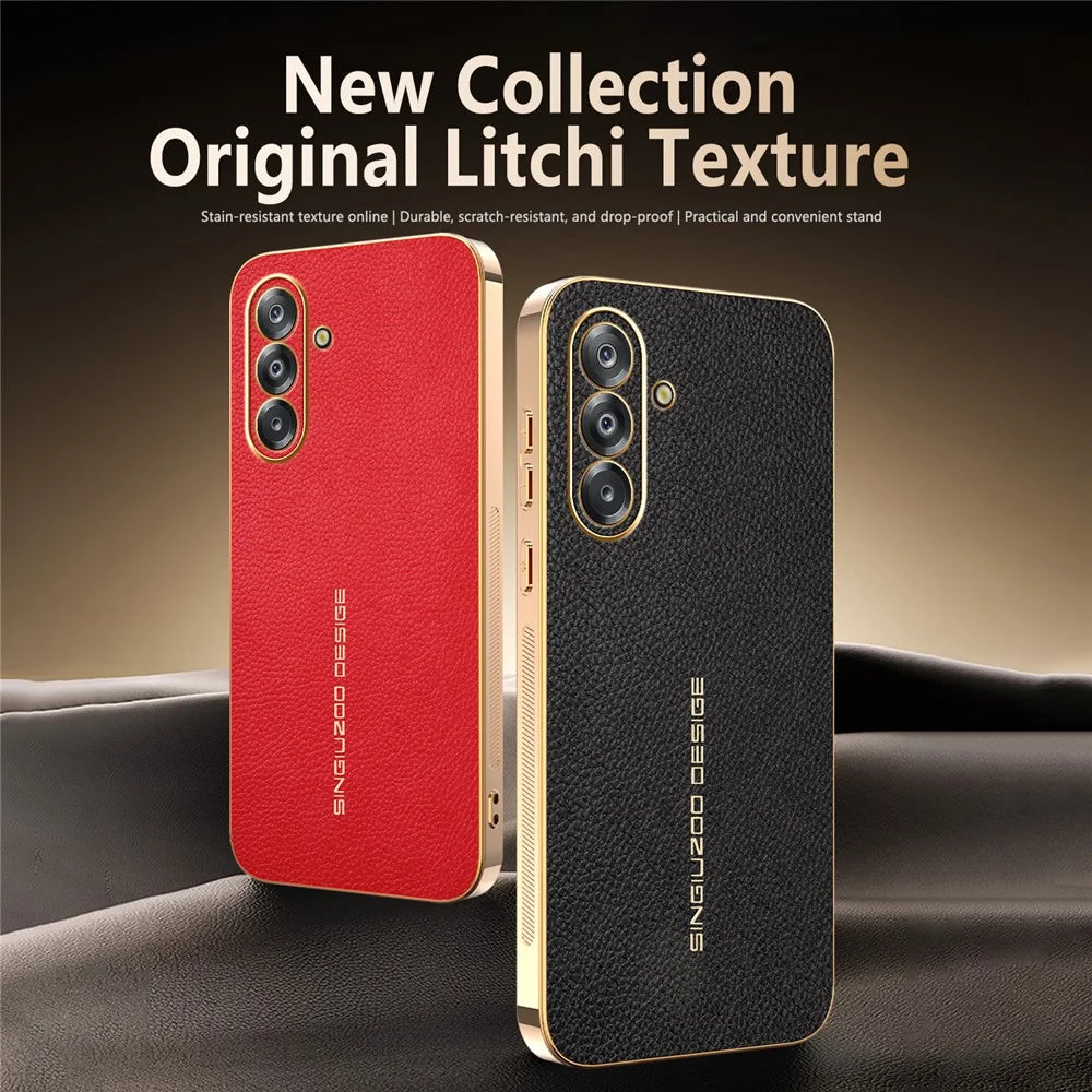For Samsung Galaxy A26 5G Case Anti Scratch Litchi Texture TPU Leather PU Phone Back Cover - Black - 3