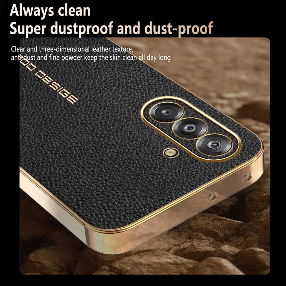 For Samsung Galaxy A26 5G Case Anti Scratch Litchi Texture TPU Leather PU Phone Back Cover - Black - 5