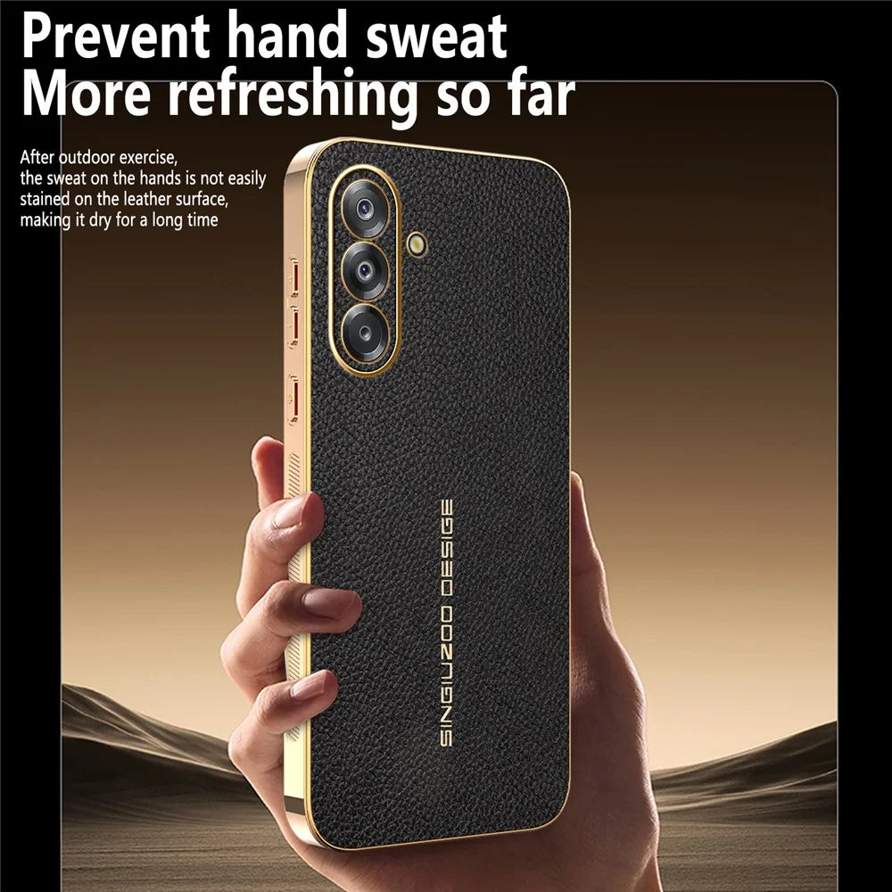 For Samsung Galaxy A26 5G Case Anti Scratch Litchi Texture TPU Leather PU Phone Back Cover - Black - 6
