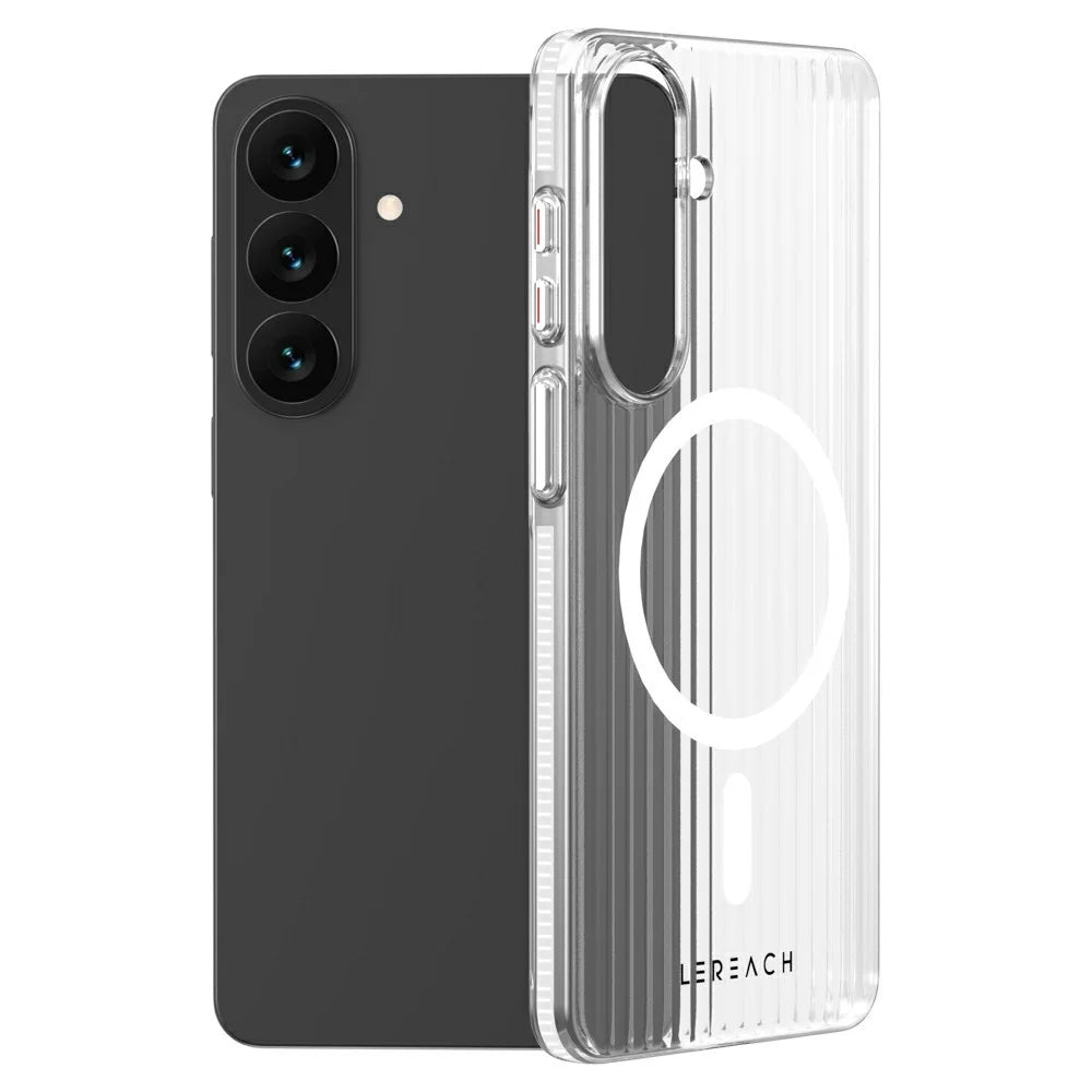 LEREACH TOC Series for Samsung Galaxy S26 Magnetic Case Flowing Grid PC Phone Cover - White - 1