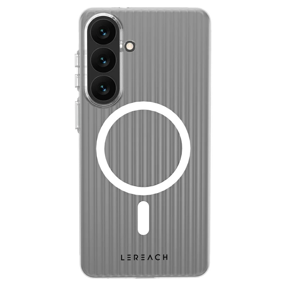 LEREACH TOC Series for Samsung Galaxy S26+ Magnetic Case Flowing Grid PC Phone Cover - White - 2