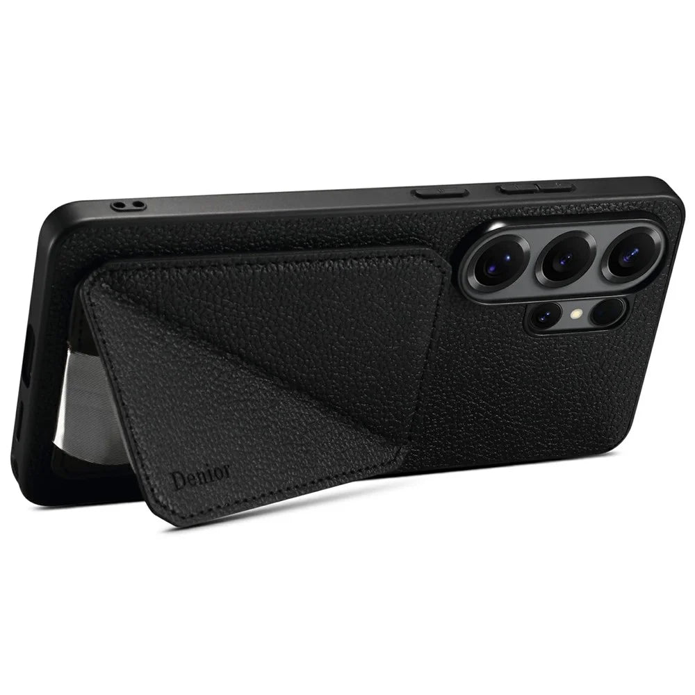 DENIOR D29 For Samsung Galaxy S25 Ultra Magnetic Case Leather Back Phone Cover with Detachable Card Holder - Black - 2