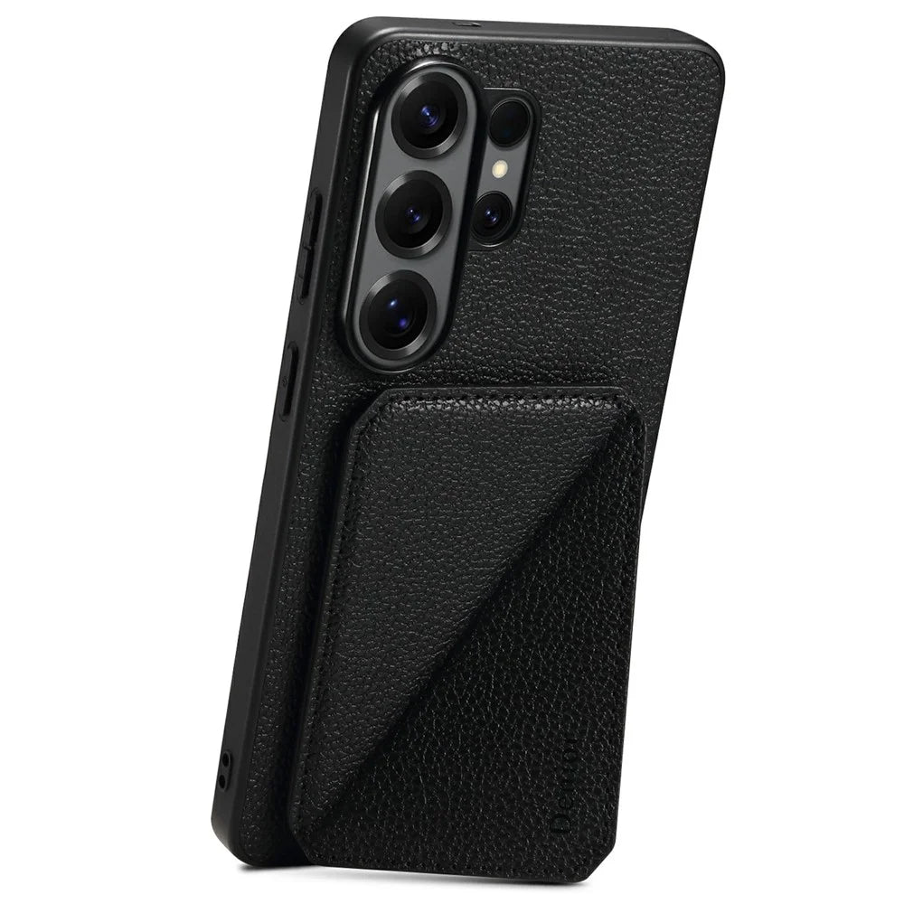 DENIOR D29 For Samsung Galaxy S25 Ultra Magnetic Case Leather Back Phone Cover with Detachable Card Holder - Black - 3