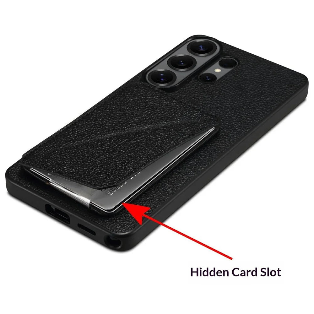DENIOR D29 For Samsung Galaxy S25 Ultra Magnetic Case Leather Back Phone Cover with Detachable Card Holder - Black - 7