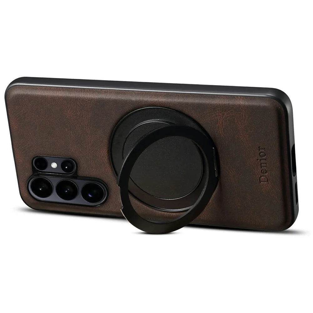 DENIOR A14 For Samsung Galaxy S25 Ultra Magnetic Case Rotary Kickstand Leather PC TPU Phone Cover - Brown - 2