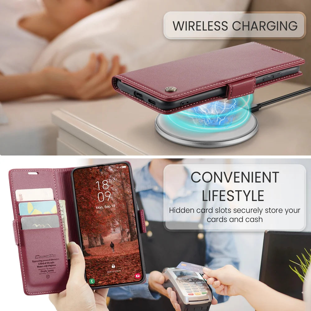 CASEME For Samsung Galaxy S26 Case  023 Series RFID Blocking Glossy Stand Phone Cover - Red - 7