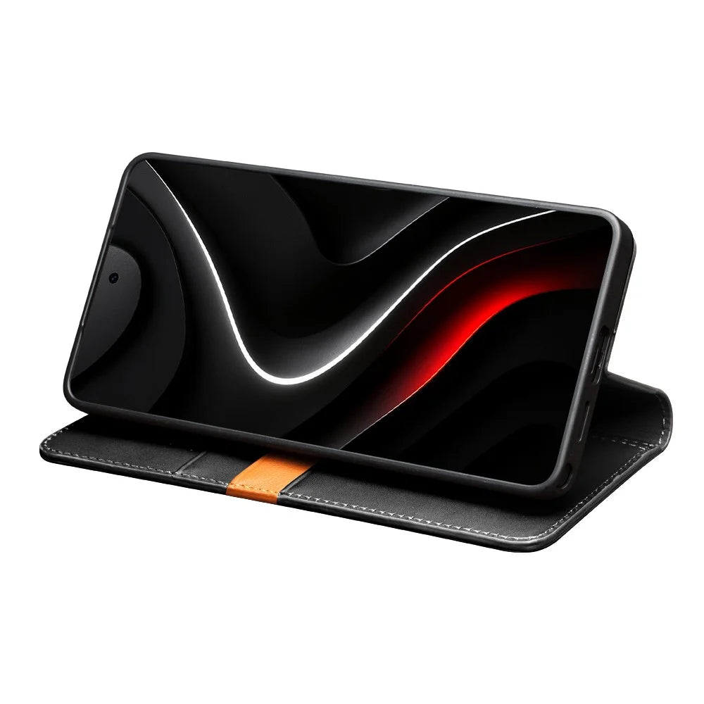 QIALINO For Samsung Galaxy S26 Wallet Case Stand Genuine Cow Leather Flip Phone Cover - Black - 2