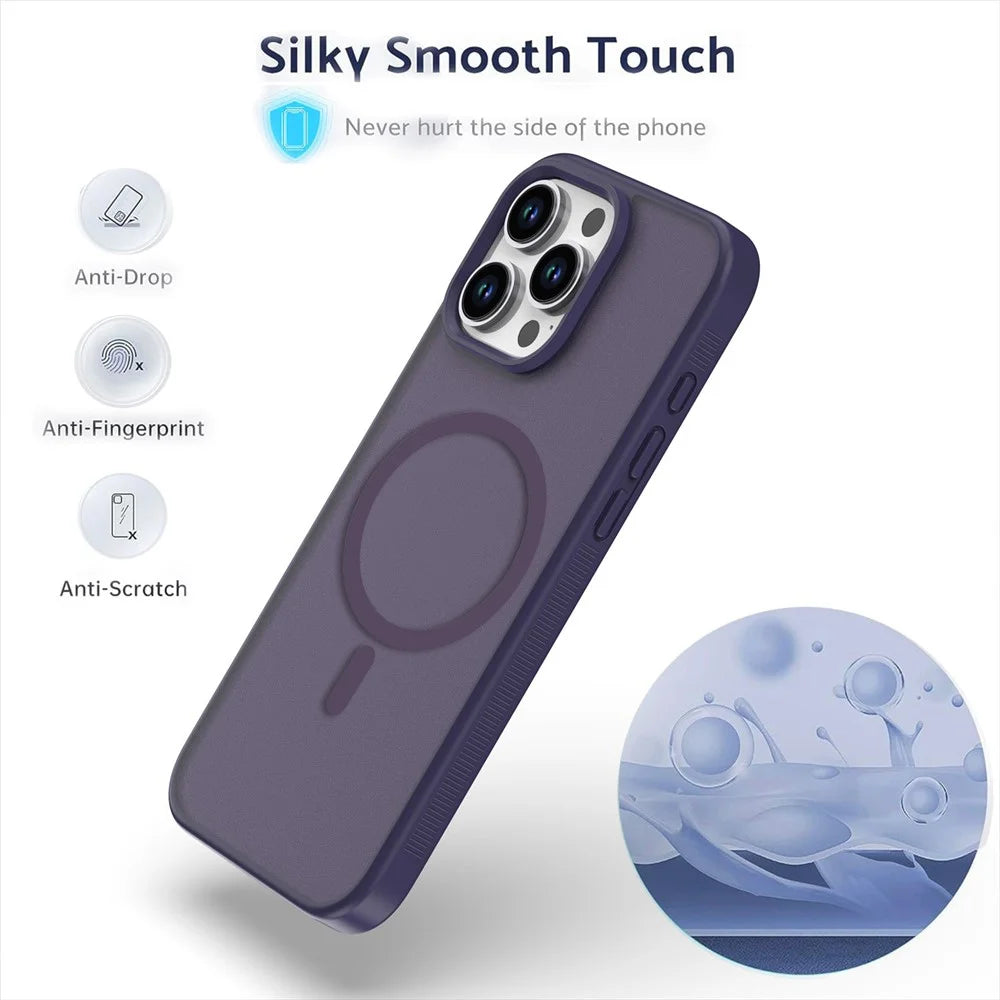 For iPhone 16 Pro Case Compatible with MagSafe Skin Touch TPU Acrylic Phone Back Cover - Sapphire - 5