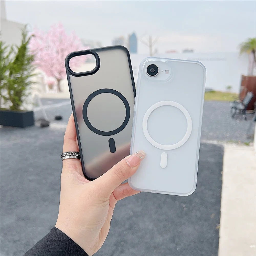 For iPhone 17e / 16e Case Compatible with MagSafe Skin Touch TPU Acrylic Phone Back Cover - Grey - 5