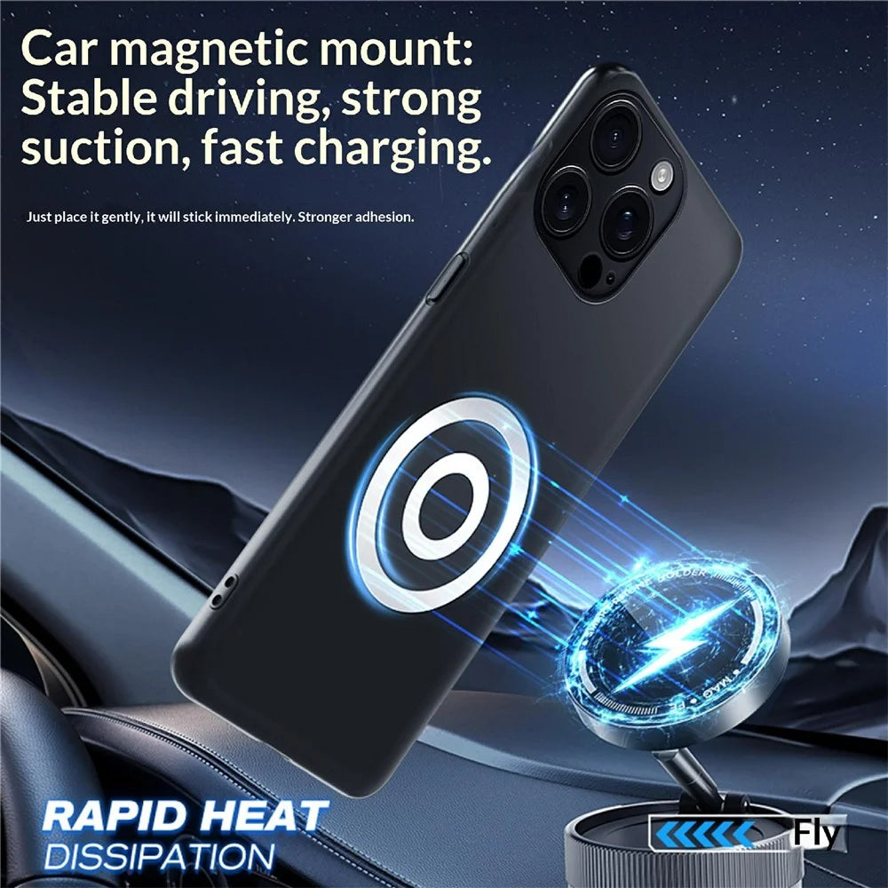 For iPhone 15 Pro Max Case Graphene + Brass Heat Dissipation Silicone PC Phone Cover Support Magnetic Car Mount - 2