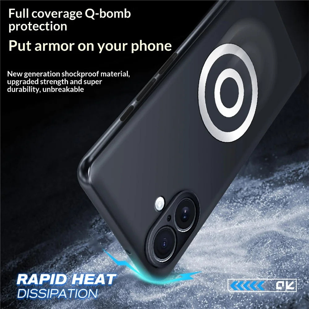 For iPhone 16 Case Graphene + Brass Heat Dissipation Silicone PC Phone Cover Support Magnetic Car Mount - 2