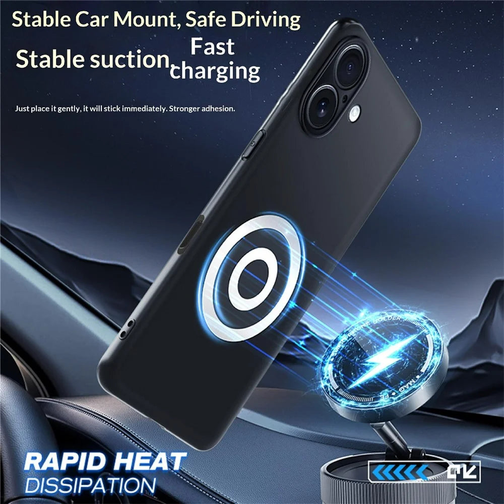 For iPhone 16 Case Graphene + Brass Heat Dissipation Silicone PC Phone Cover Support Magnetic Car Mount - 5