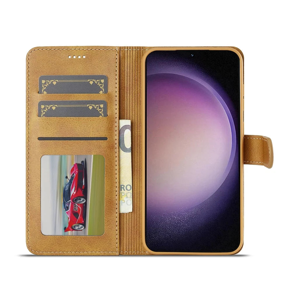 LC.IMEEKE For Samsung Galaxy S26+ Case Wallet Calf Texture Leather Phone Cover - Yellow - 2