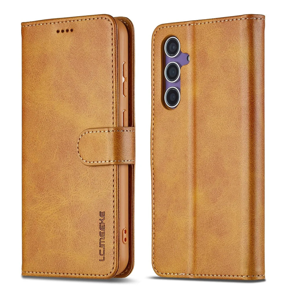LC.IMEEKE For Samsung Galaxy A37 5G Case Wallet Calf Texture Leather Phone Cover - Yellow - 1