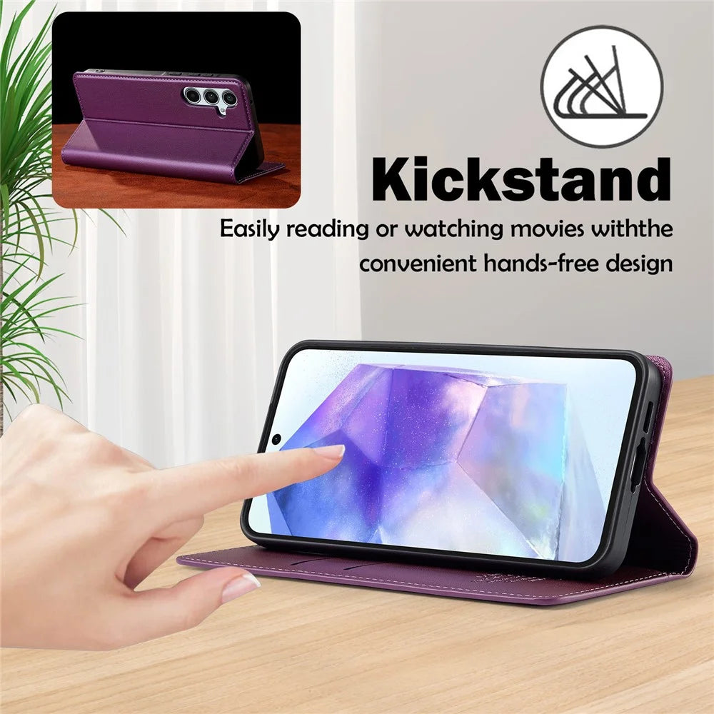 LC.IMEEKE L1 Series for Samsung Galaxy A37 5G Case PU Leather Wallet Stand Protective Phone Cover - Purple - 5