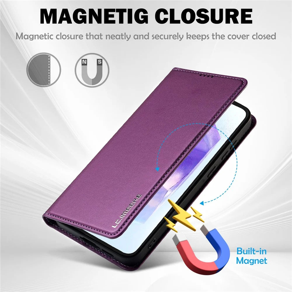 LC.IMEEKE L1 Series for Samsung Galaxy A37 5G Case PU Leather Wallet Stand Protective Phone Cover - Purple - 6