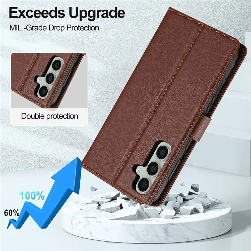 LC.IMEEKE L2 Series for Samsung Galaxy S26 Case PU Leather Wallet Detachable Magnetic Phone Cover - Brown - 4