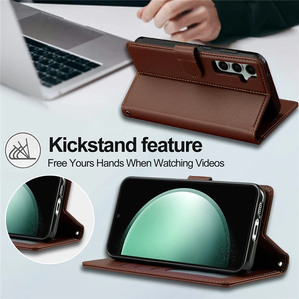 LC.IMEEKE L2 Series for Samsung Galaxy S26 Case PU Leather Wallet Detachable Magnetic Phone Cover - Brown - 6