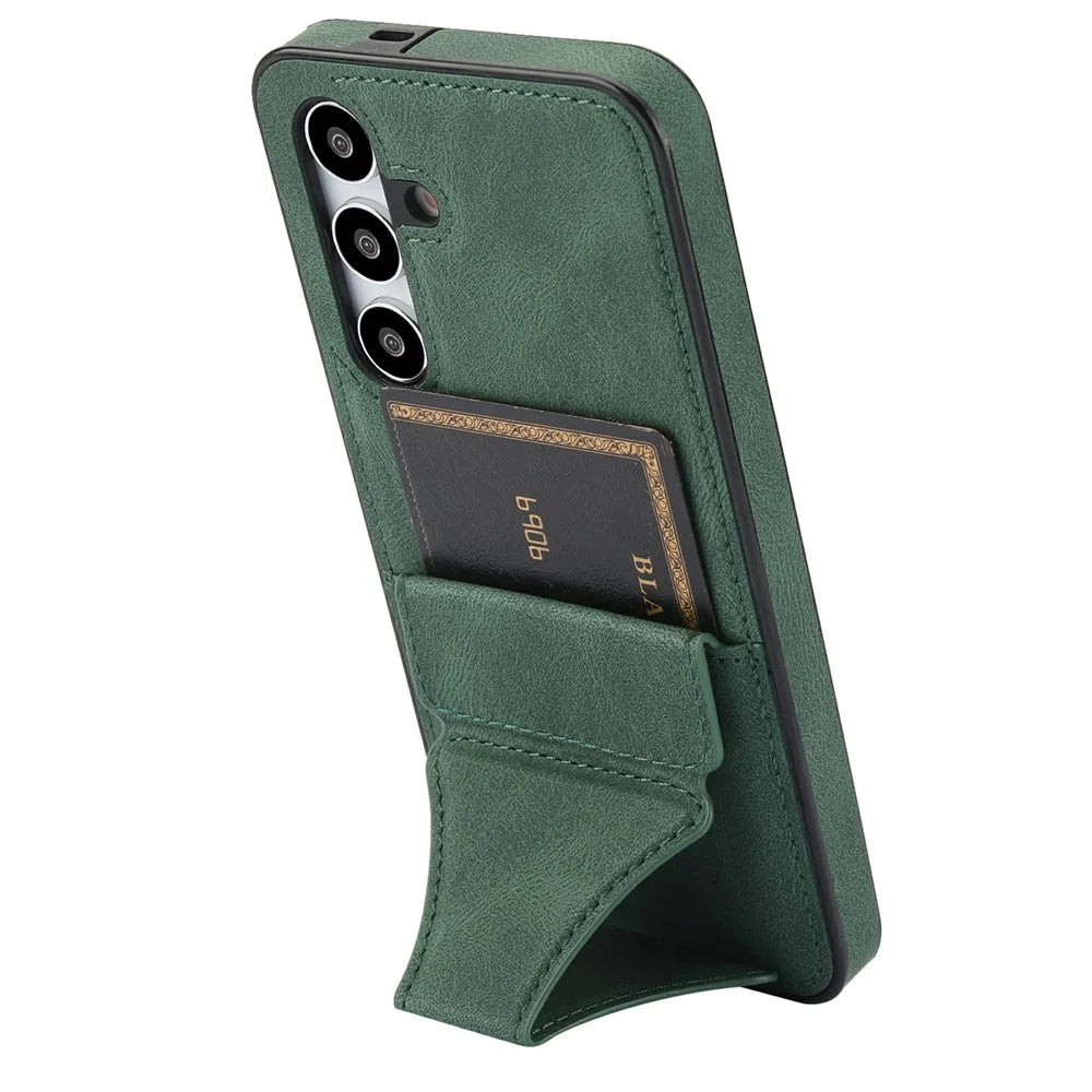For Samsung Galaxy S26+Case Leather + TPU Phone Cover with Card Holder Kickstand - Green - 2