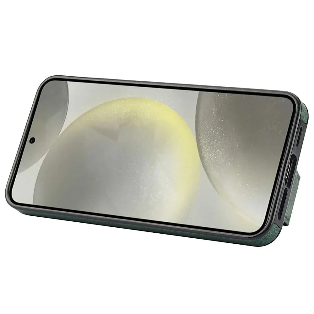 For Samsung Galaxy S26+Case Leather + TPU Phone Cover with Card Holder Kickstand - Green - 3