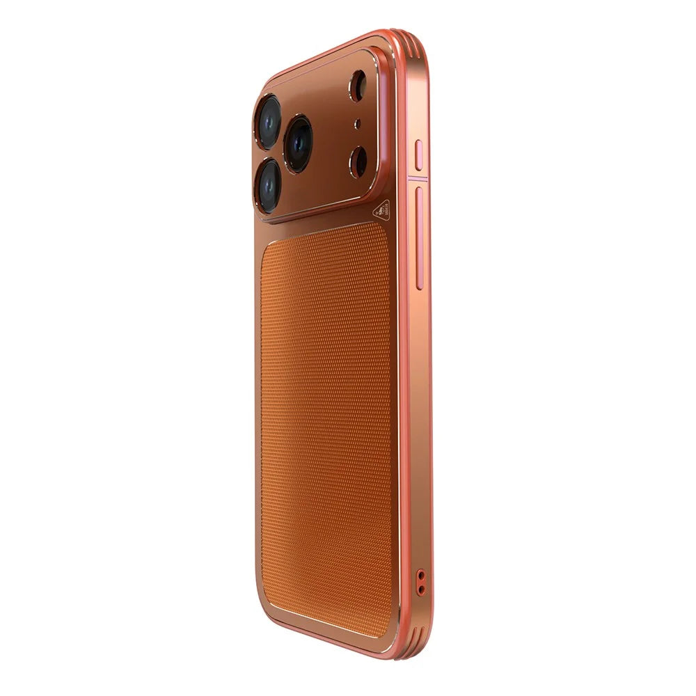 LUPHIE For iPhone 17 Pro Max Case Ultra Slim Metal Phone Back Cover Textured Design - Orange - 1