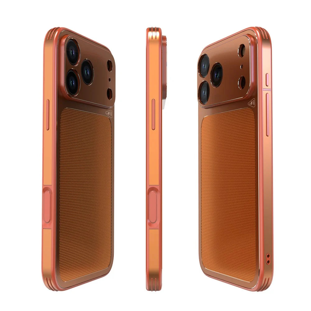 LUPHIE For iPhone 17 Pro Max Case Ultra Slim Metal Phone Back Cover Textured Design - Orange - 2