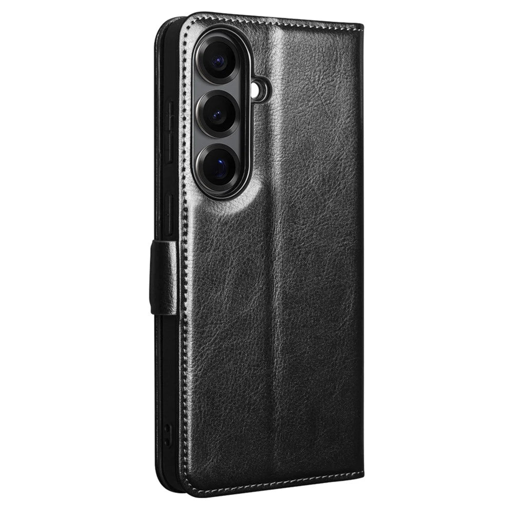 QIALINO For Samsung Galaxy S26 Case with Card Holder Genuine Cow Leather Stand Phone Cover - Black - 4